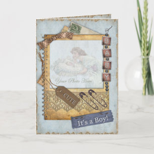 Vintage Baby Boy Arrival Announcement Photo Frame