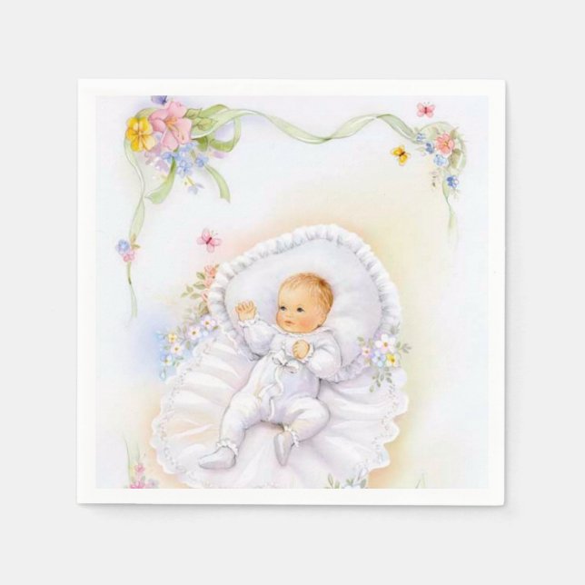Vintage Baby boy Baptism Christening napkin (Front)