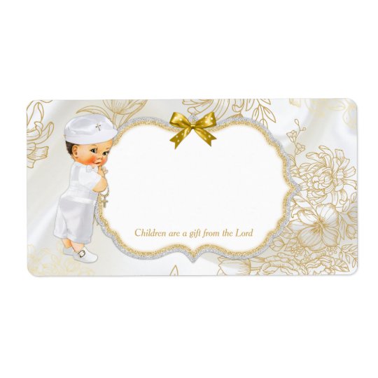 Vintage Baby Boy Baptism Gold White Shipping Label