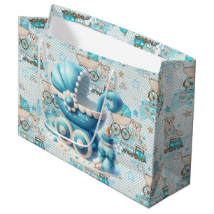 Vintage Baby Boy Carriage  Large Gift Bag
