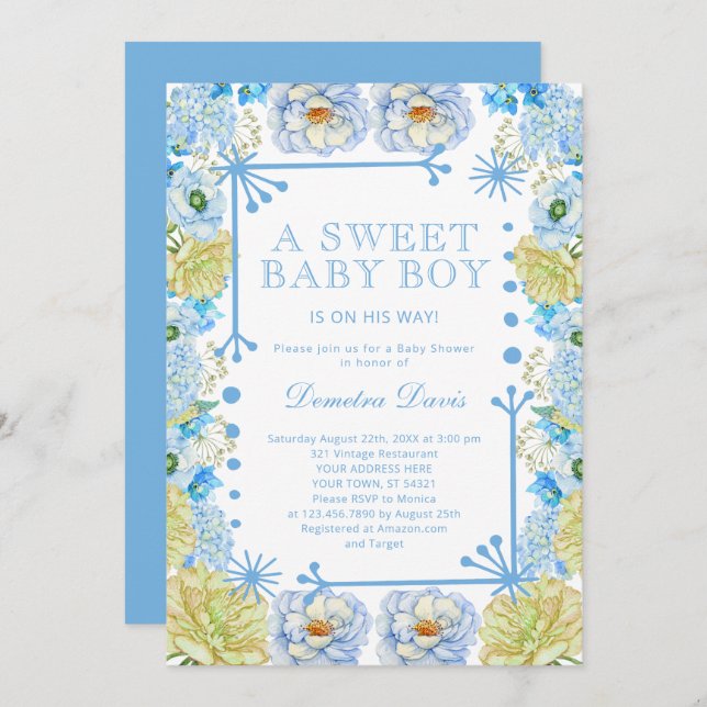 Vintage Baby Boy Shower with Bow Invitation (Front/Back)