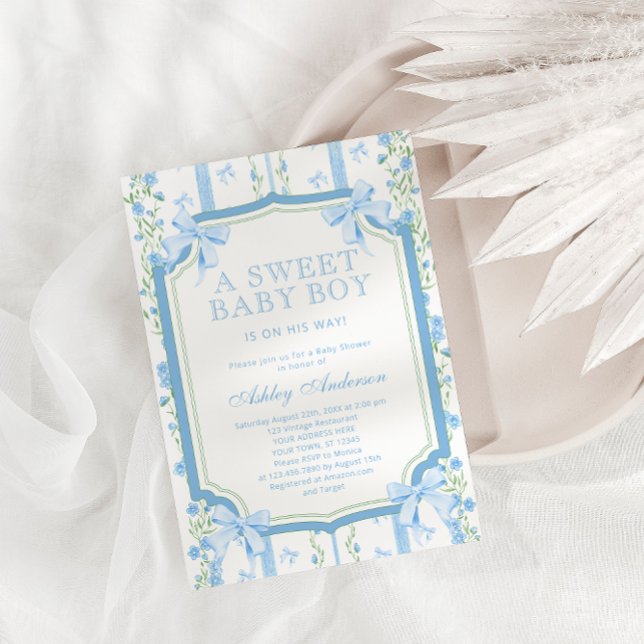 Vintage Baby Boy Shower with Bow  Invitation (Creator Uploaded)