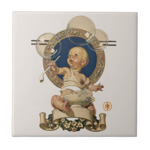 Vintage Baby Bubbles by J.C. Leyendecker Nursery Ceramic Tile