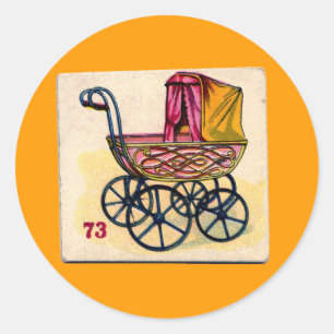 Vintage Baby Buggy Game Card Classic Round Sticker