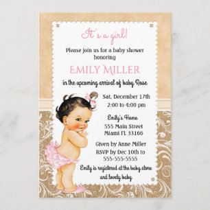 Vintage Baby Burlap Baby Shower Invitation