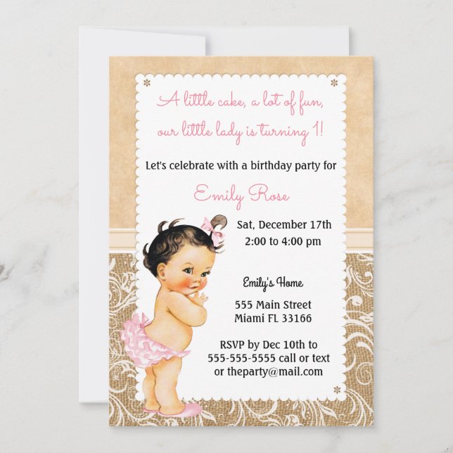 Vintage Baby Burlap Birthday Invitation (Front)