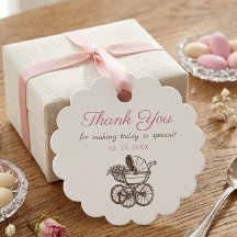 Vintage Baby Carriage Aqeeqah Thank You Scalloped