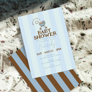 Vintage Baby Carriage Blue Striped Baby Shower Invitation