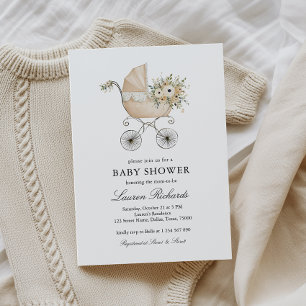 Vintage Baby Carriage Gender Neutral Baby Shower Invitation