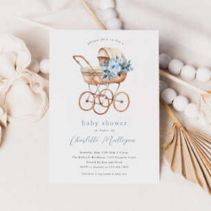 Vintage Baby Carriage Gender Neutral Baby Shower Invitation