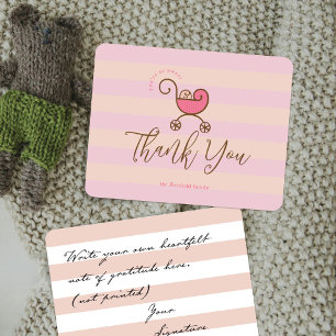 Vintage Baby Carriage Pink Striped Thank You Car Card