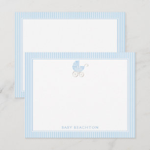 Vintage Baby Carriage Stripes Baby Boy Stationery Invitation