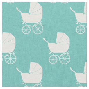Vintage Baby Carriage Teal Fabric