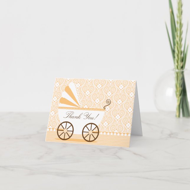 Vintage  Baby Carriage Thank You Note Card (Front)