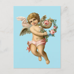 Vintage Baby Cherub with Flowers Postcard