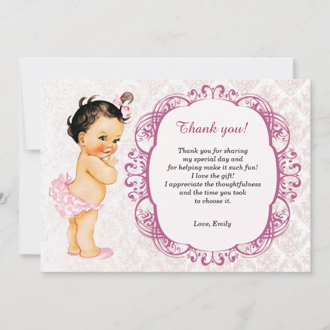 Vintage Baby Damask Thank You Card (Front)