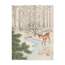 Vintage Baby Deer Drinking