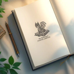 Vintage Baby Dragon Bookplate Rubber Stamp