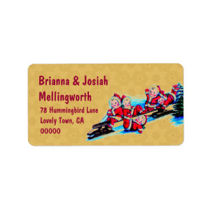 Vintage Baby Elves Sled and Christmas Tree Vers 04 Label