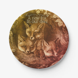 Vintage baby fox woodland brown baby shower  paper plate