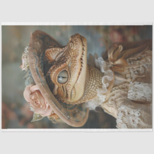 Vintage Baby Gator in Lace Dress Decoupage  Tissue Paper