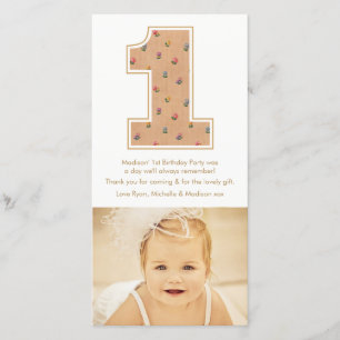 Vintage Baby Girl 1st Birthday Thank You PhotoCard Card