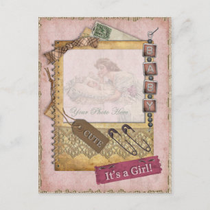 Vintage Baby Girl Arrival Announcement Photo