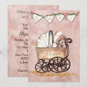 Vintage Baby Girl Baby Shower Invitation