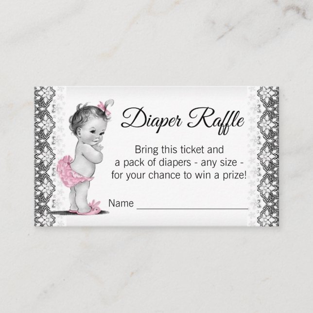 Vintage Baby Girl Diaper Raffle Ticket Enclosure Card (Front)