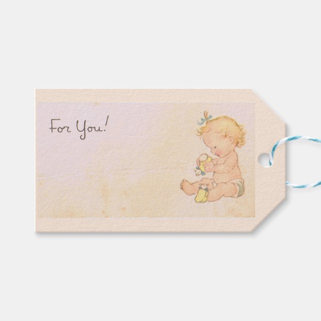 Vintage Baby Girl Gift Tags (Front (Horizontal))