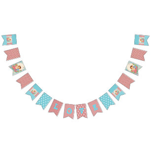 Vintage Baby Girl Pink and Blue Flag Banner