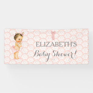 Vintage Baby Girl Pink White & Grey Banner
