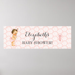 Vintage Baby Girl Pink & White Shower Announcement Poster