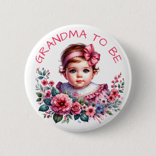 Vintage Baby Girl's Baby Shower Grandma to be 6 Cm Round Badge