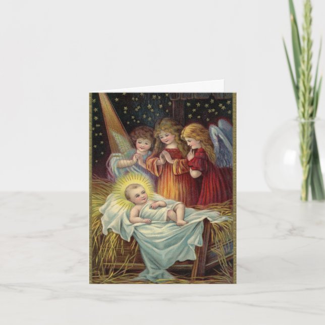 Vintage Baby Jesus And Angels Religious Christmas  Holiday Card (Front)