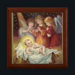 Vintage Baby Jesus in Manger  Gift Box<br><div class="desc">A colourful vintage image of baby Jesus in the manger with angels.</div>