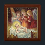 Vintage Baby Jesus in Manger  Gift Box<br><div class="desc">A colourful vintage image of baby Jesus in the manger with angels.</div>