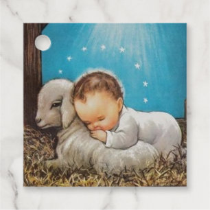 Vintage Baby Jesus Sleeping With A Lamb Favour Tags