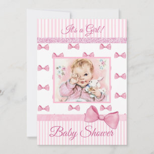 Vintage Baby Pink Bows Baby Shower Invitation