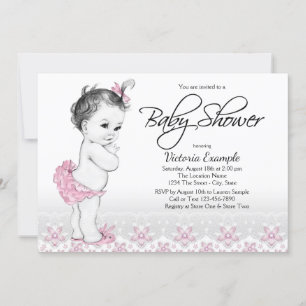 Vintage Baby Pink Grey Baby Shower Invitations