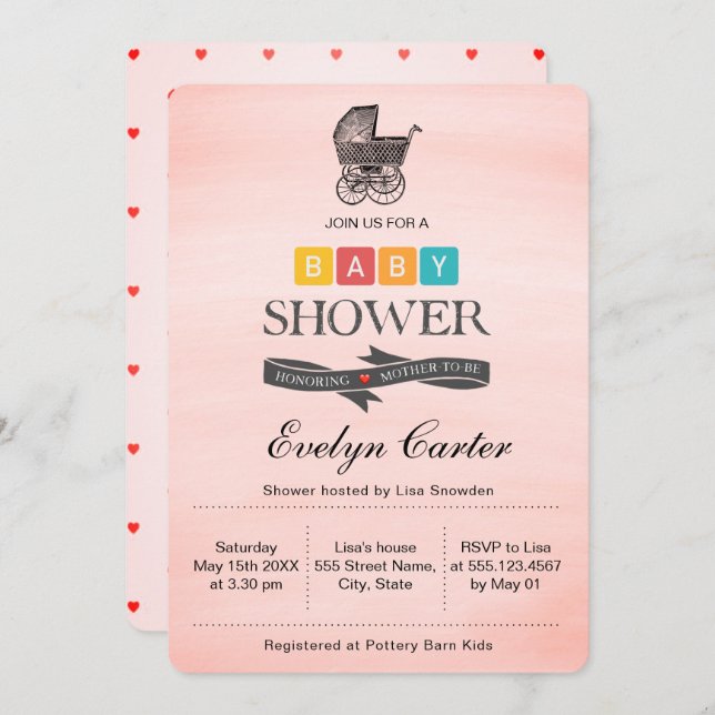VINTAGE BABY PRAM | BABY SHOWER INVITATION (Front/Back)