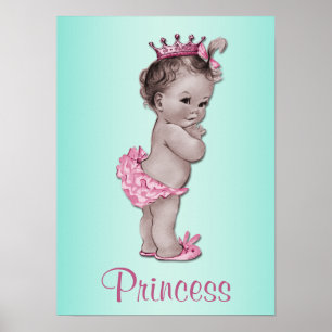 Vintage Baby Princess Pink and Teal Poster