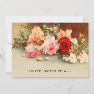 Vintage Baby Shower, Antique Roses Flowers Floral Invitation