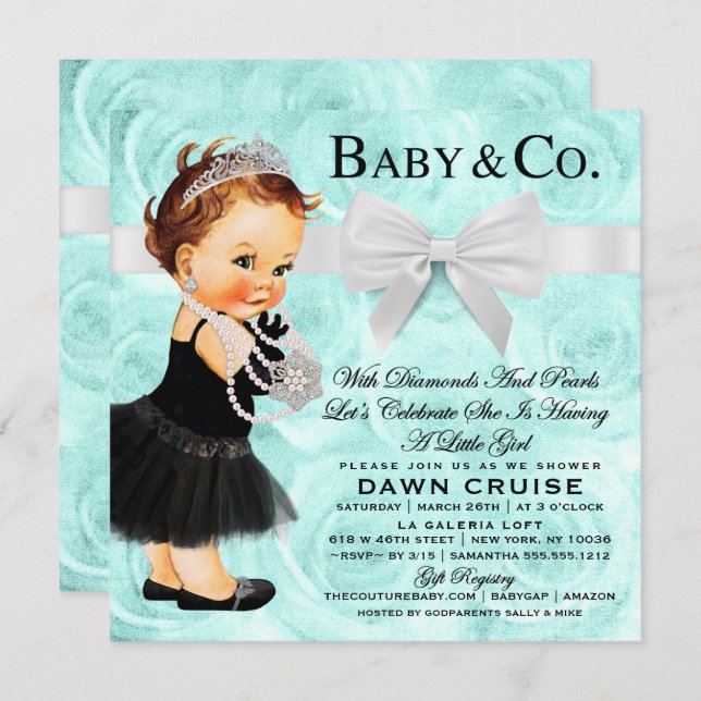 Vintage Baby Shower Blue Invitation (Front/Back)