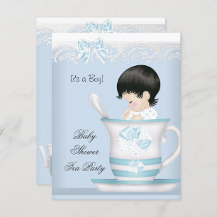 Vintage Baby Shower Boy Blue Baby in Teacup Invitation