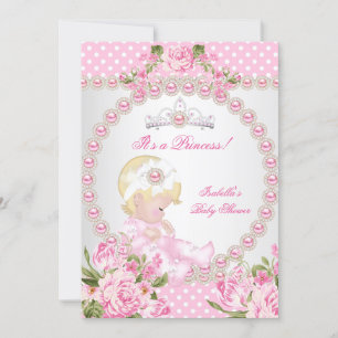 Vintage Baby Shower Cute Girl Pink Pearl Rose B Invitation