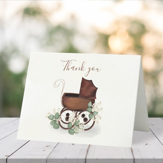Vintage Baby Shower Eucalyptus Carriage Thank You Card (Creator Uploaded)