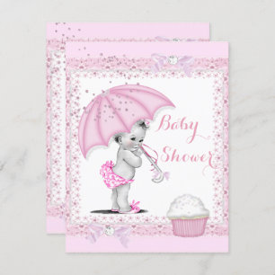 Vintage Baby Shower Girl Pink Umbrella Cupcake Invitation