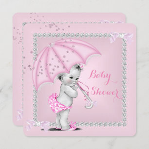 Vintage Baby Shower Girl Pretty Pink Umbrella Invitation