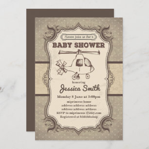 Vintage BABY SHOWER invitation -  Helicopters